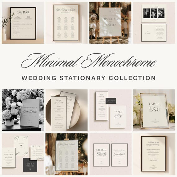 Minimalist Romantic Wedding Stationary Bundle | Editable Template (Digital Download) | Monochrome Black White