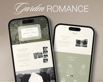 Sage Green Lace Garden Wedding Website Template | Editable in Canva with Built-In RSVP