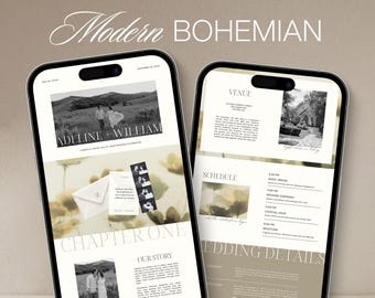 Modern Boho Wedding Website Template with RSVP | Custom Editable Design (Digital Download)