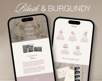 Blush & Burgundy Modern Wedding Website Template | Editable in Canva with Built-In RSVP