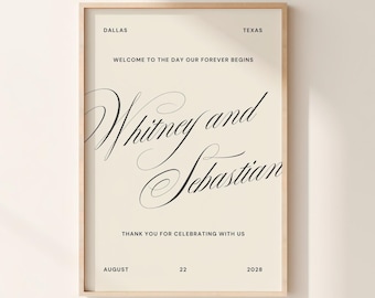 Modern Editorial Black & White Wedding Welcome Sign | Editable Canva Template (Digital Download)
