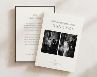 Minimalist Romantic Wedding Thank You Card | Editable Template (Digital Download) | Monochrome Black White