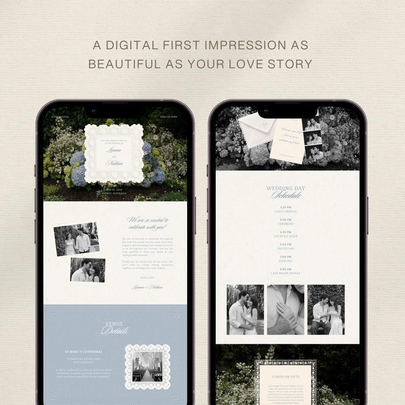 Dusty Blue Vintage Garden Wedding Website Template | Editable in Canva with Built-In RSVP image 2