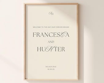 Minimalist Romantic Black & White Wedding Welcome Sign | Editable Canva Template (Digital Download)