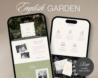 Lilac & Sage Green Garden Wedding Website Template | Editable in Canva with Built-In RSVP