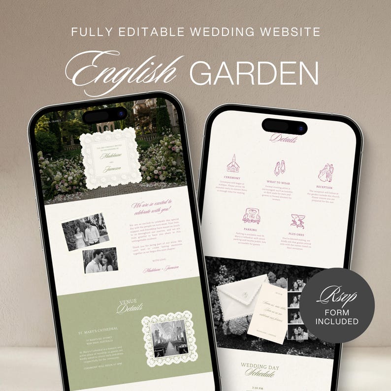 Modèle de site Web de mariage de jardin lilas et vert sauge | Modifiable dans Canva avec RSVP intégré image 1