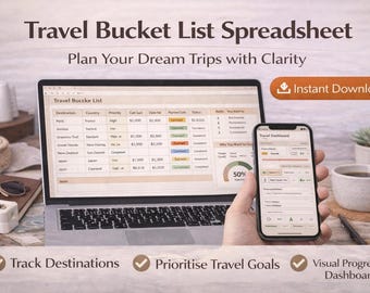 Travel Dream Bucket List Planner Spreadsheet