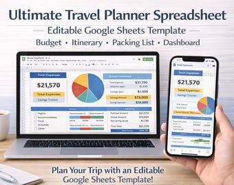 Ultimate Travel Planner Spreadsheet | Itinerary, Budget, Packing (Printable & Google Sheets)