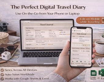 Digital Travel Journal Spreadsheet | Automated Trip Tracker (Excel & Google Sheets)