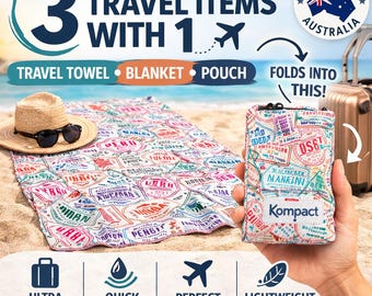 3-in-1 Travel Towel Blanket Pouch | Quick Dry, Lightweight Essential (Designed in Australia)