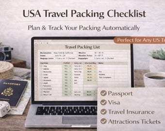 USA Travel Packing Checklist Spreadsheet | Editable