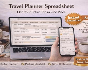 Travel Planner Spreadsheet | Itinerary, Budget, Packing (Printable & Google Sheets)