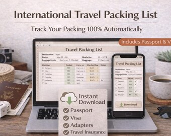 International Travel Packing Checklist Spreadsheet | Editable