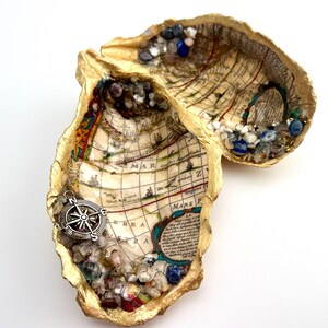 Vintage map oyster shell jewelry dish
