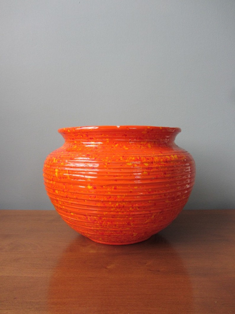 Large Ceramic Planter BRIGHT Cheerful Orange Color Speckled | Etsy