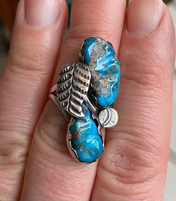 Vintage Blue Turquoise Handmade Navajo Ring - image 2