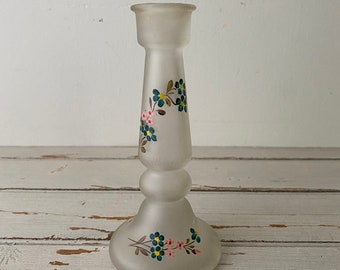 Vintage 1980s Frosted Glass Candle Stick Holder