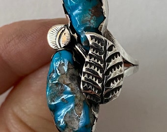 Anillo navajo hecho a mano con turquesa azul vintage