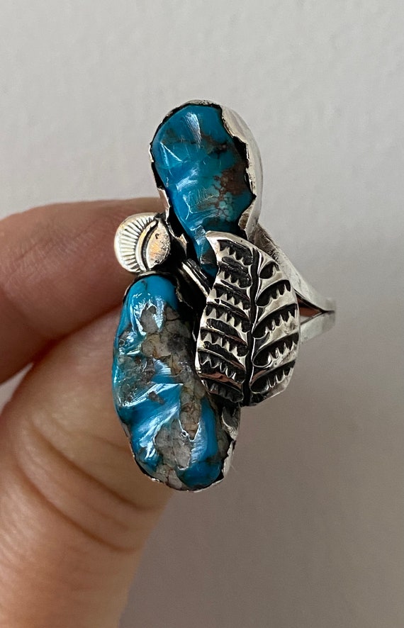 Vintage Blue Turquoise Handmade Navajo Ring - image 1