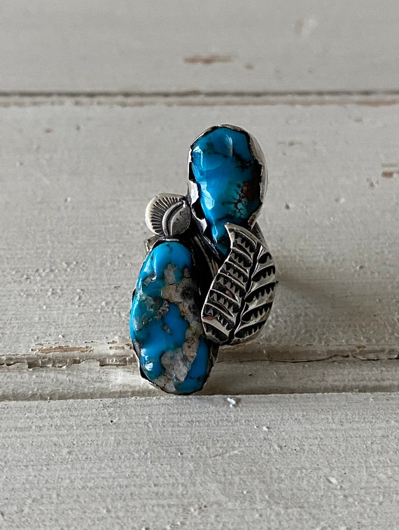 Vintage Blue Turquoise Handmade Navajo Ring - image 10