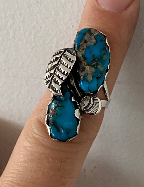 Vintage Blue Turquoise Handmade Navajo Ring - image 3