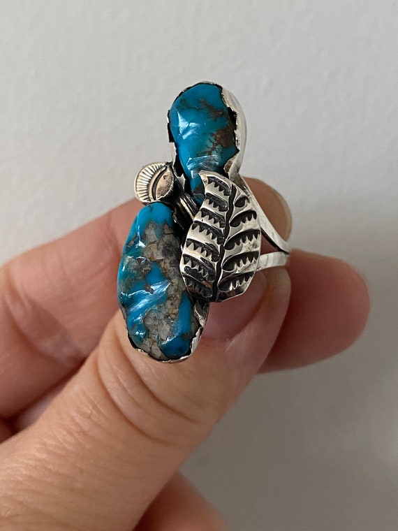 Vintage Blue Turquoise Handmade Navajo Ring - image 5