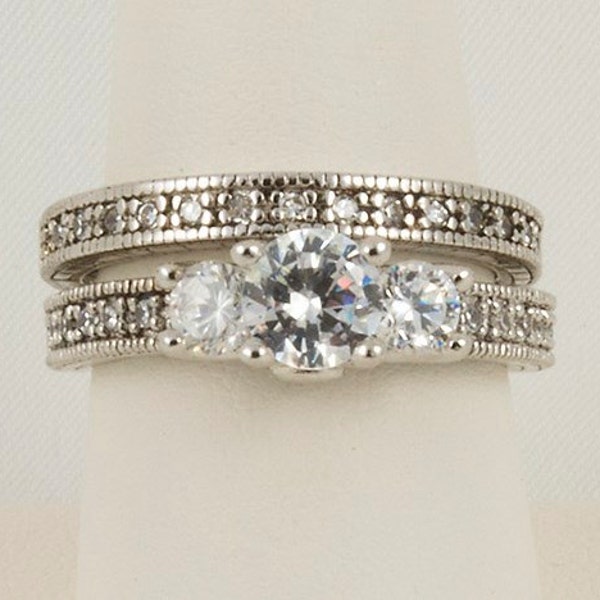 Sterling Silver 92.5 engagement and wedding ring set, with Cubic Zirconia