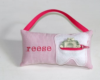 Preppy Pink Seersucker Girl's Personalized Tooth Fairy Pillows