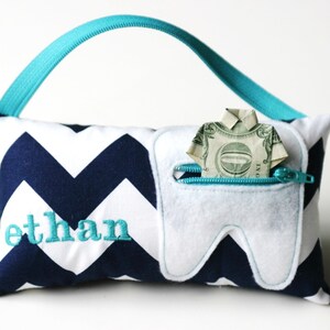 Navy Chevron Personalized Tooth Fairy Pillows image 1