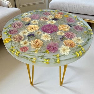 Epoxy Resin Coffee Table – Floral Design Live Edge Boho Furniture