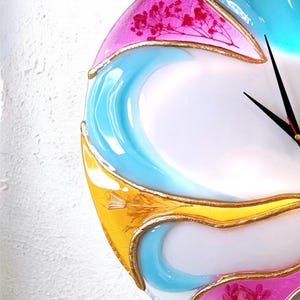 Large Blue Gold Abstract Resin Wall Clock, 20 Inch Sculptural Statement Art image 4