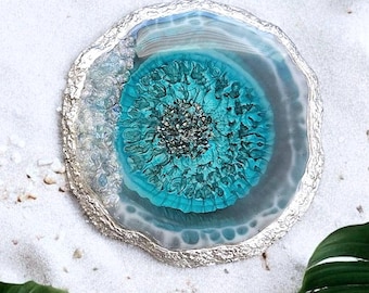 Large Resin Coasters, Ocean Decor Vanity Trays, Handmade Epoxy Art for Jewelry and Cosmetics