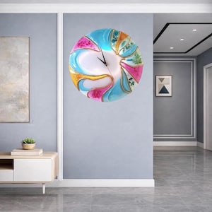 Large Blue Gold Abstract Resin Wall Clock, 20 Inch Sculptural Statement Art image 5
