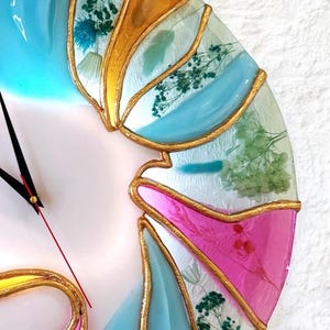 Large Blue Gold Abstract Resin Wall Clock, 20 Inch Sculptural Statement Art image 3