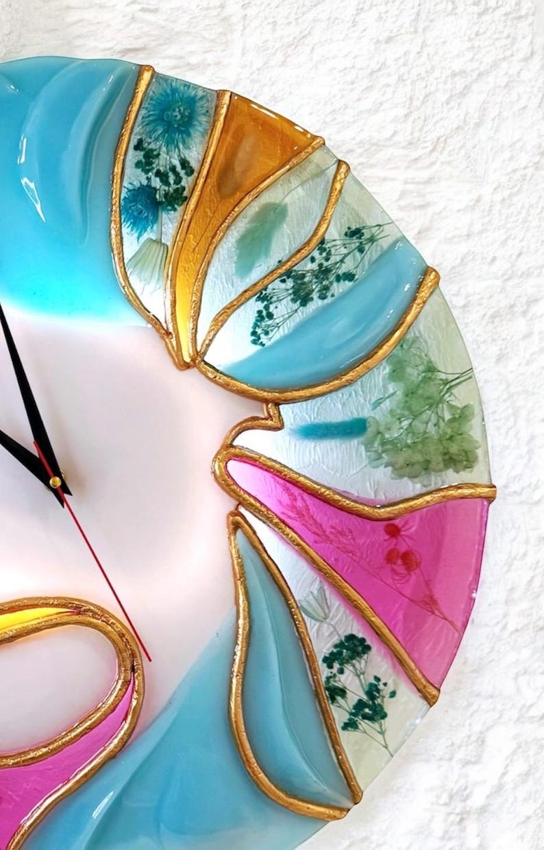 Large Blue Gold Abstract Resin Wall Clock, 20 Inch Sculptural Statement Art image 3