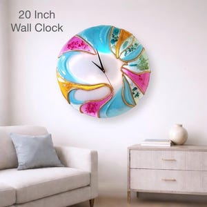 Large Blue Gold Abstract Resin Wall Clock, 20 Inch Sculptural Statement Art image 6