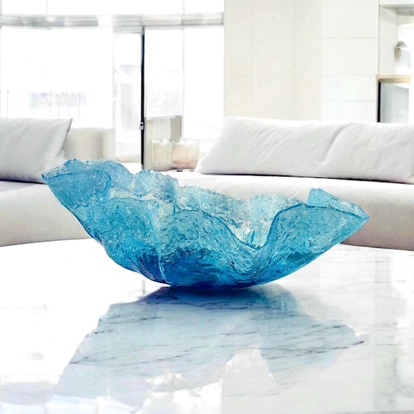 Handmade Turquoise Resin Ocean Wave Bowl, Coastal Decor