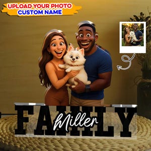 Benutzerdefinierte Potrait Familiengeschenk, Geschenk für Mama, Papa, Familientagsgeschenk, benutzerdefinierte Acrylblock, Familienacrylblockgeschenk, personalisiertes 3D-Karikaturfoto