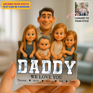 Kundenspezifisches Potrait Familiengeschenk, personalisiertes 3D-Karikaturfoto, glücklicher Vatertag, Geschenk für Papa, Familientagsgeschenk, kundenspezifisches Familienacrylblockgeschenk
