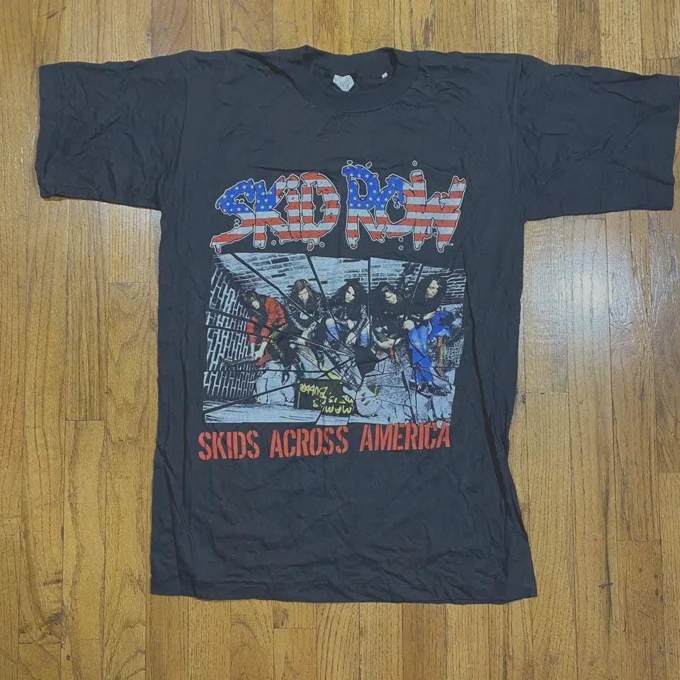 Vintage SKID ROW Tour Skids Across America Band Metal T-shirt