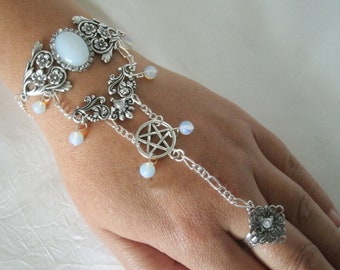 Opalite Pentacle Slave Bracelet wiccan jewelry pagan jewelry wicca jewelry witchcraft witch pentagram metaphysical pagan bracelet hand chain