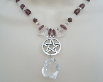 Crystal Quartz Pentacle Necklace wiccan jewelry pagan jewelry wicca jewelry witchcraft witch priestess goddess metaphysical wiccan necklace