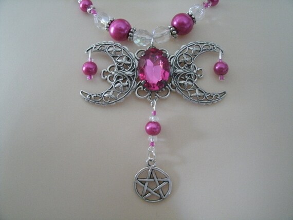 Colgante Luna Triple Diosa Pagano Wiccano Pentáculo Estrella 18/" Collar vendedor del Reino Unido