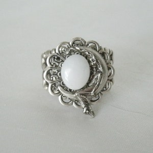 Goddess On Crescent Moon Ring moonstone wiccan jewelry pagan jewelry goddess jewelry wicca witch witchcraft metaphysical magic pagan ring