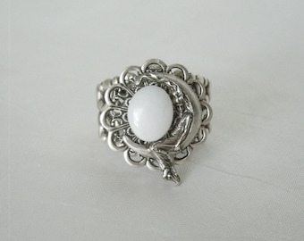 Goddess On Crescent Moon Ring moonstone wiccan jewelry pagan jewelry goddess jewelry wicca witch witchcraft metaphysical magic pagan ring