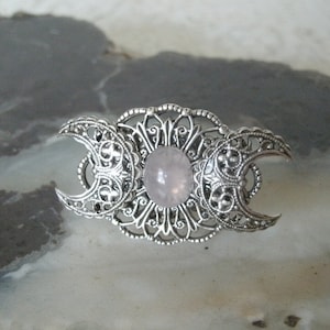 Rose Quartz Triple Moon Ring wiccan jewelry pagan jewelry wicca jewelry witch witchcraft goddess metaphysical wiccan ring pagan ring magic