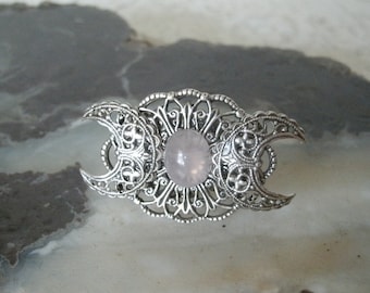 Rose Quartz Triple Moon Ring wiccan jewelry pagan jewelry wicca jewelry witch witchcraft goddess metaphysical wiccan ring pagan ring magic