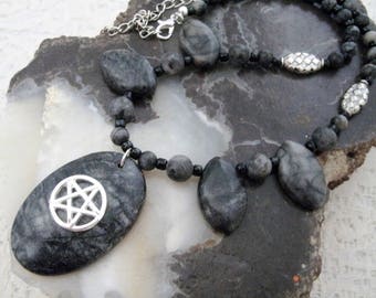 Picasso Marble Pentacle Necklace wiccan jewelry pagan jewelry wicca jewelry pentagram witchcraft witch wiccan necklace pagan necklace