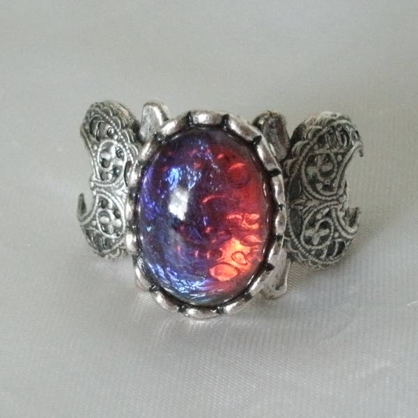 Dragons Breath Fire Opal Triple Moon Ring, wiccan jewelry pagan jewelry wicca jewelry goddess jewelry witch witchcraft gothic wiccan ring