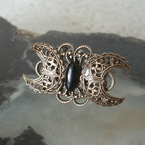 Black Obsidian Triple Moon Goddess Ring Adjustable Brass Jewelry Wicca Priestess Gothic Witch Witchcraft Wiccan Ring Pagan Ring Witchy Gift